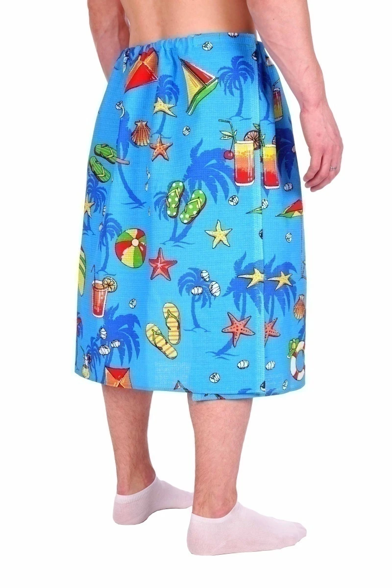 Килт для бани мужской (на липучке) 005 "Пляжный день" голубой