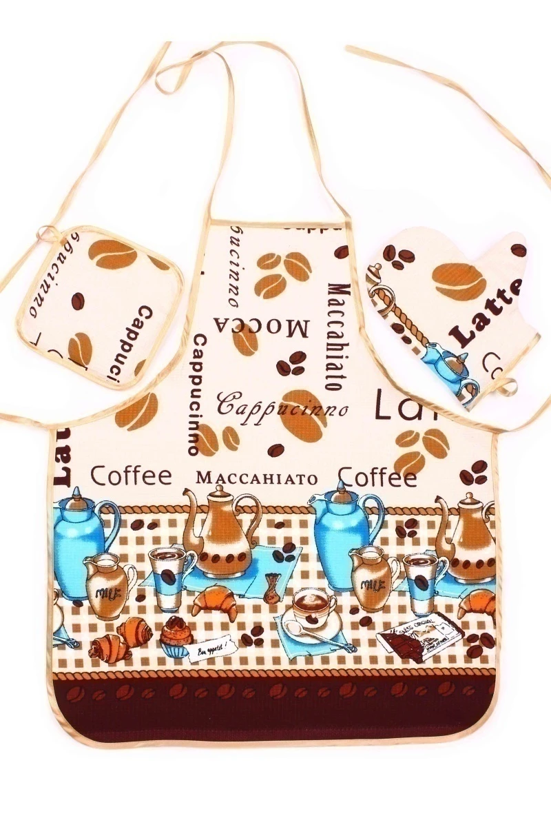 (К) Кухонный набор 040 Утро с кофе: фартук, прихватка, рукавица