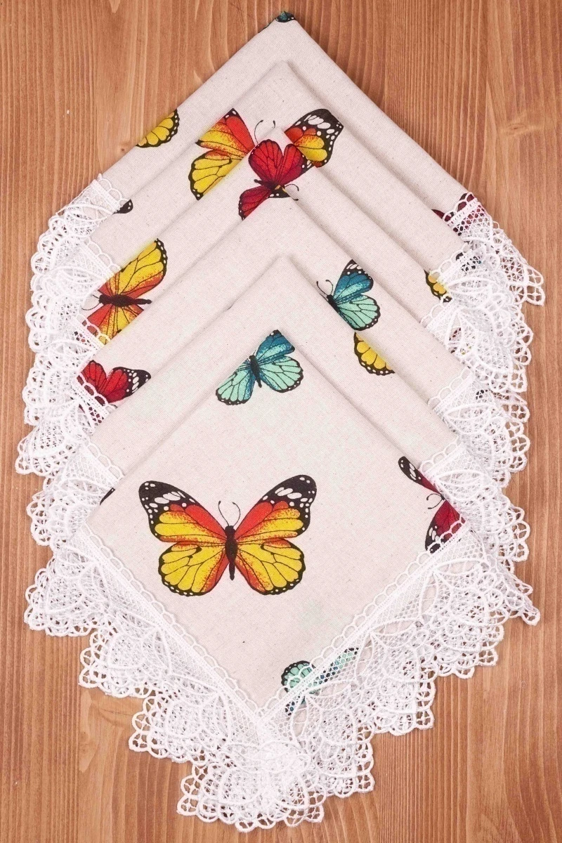 Салфетка полулен с кружевом 030 Бабочки (вид 5 Н)