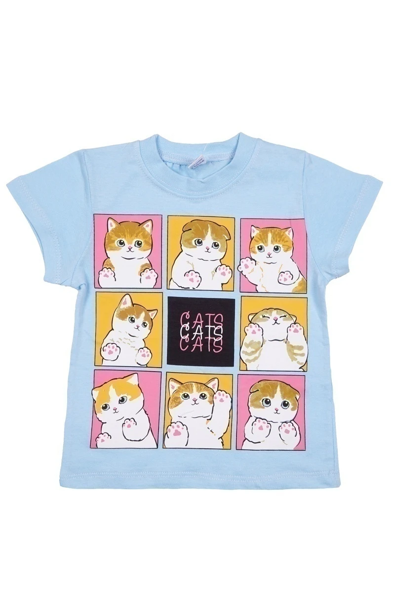 Футболка для девочки "Котята" BK0001D светло-голубой