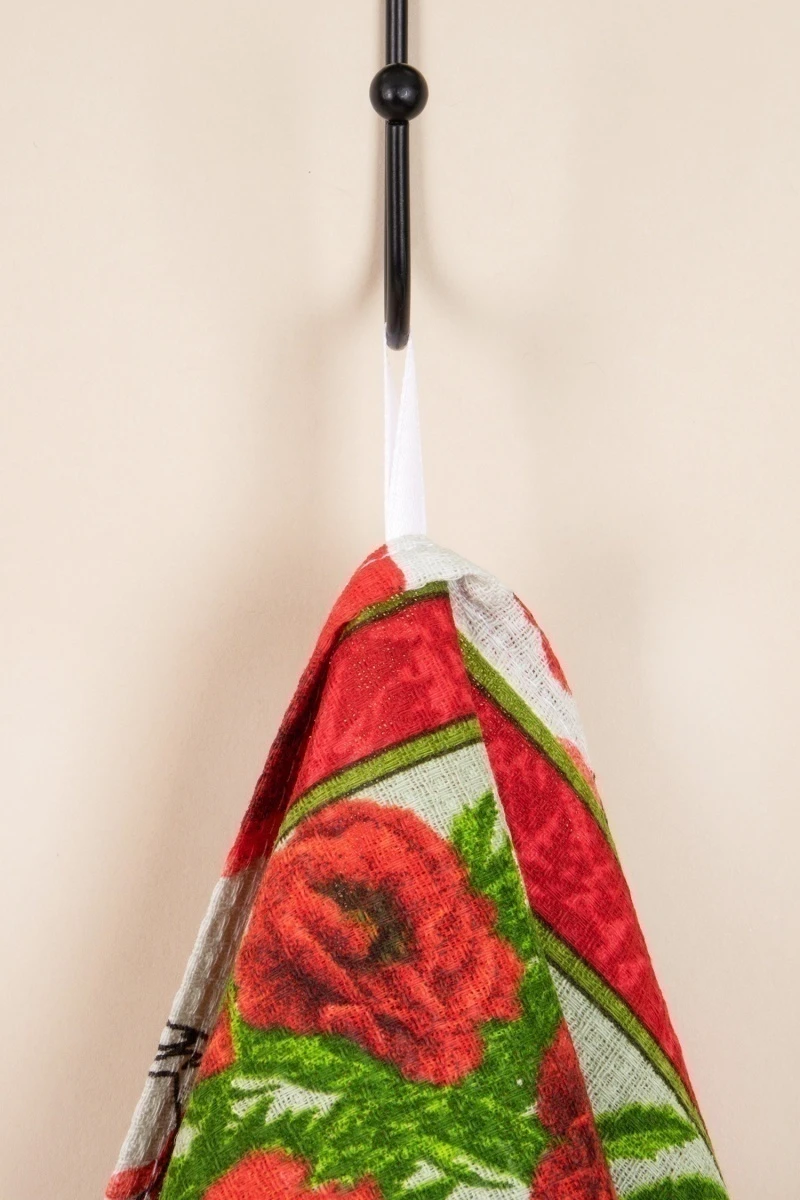 Набор вафельных полотенец (ХБК) 076 Красные маки - 3 шт - 45х60 см