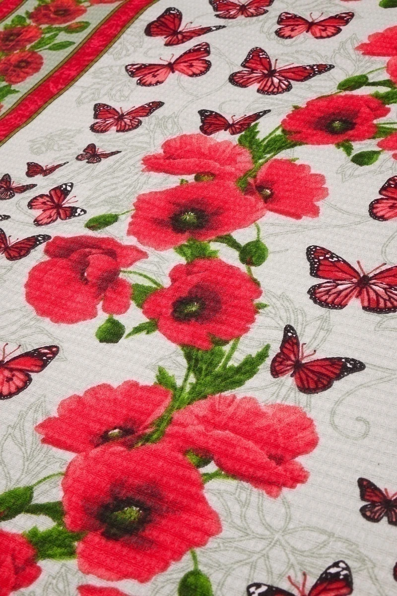 Набор вафельных полотенец (ХБК) 076 Красные маки - 3 шт - 45х60 см