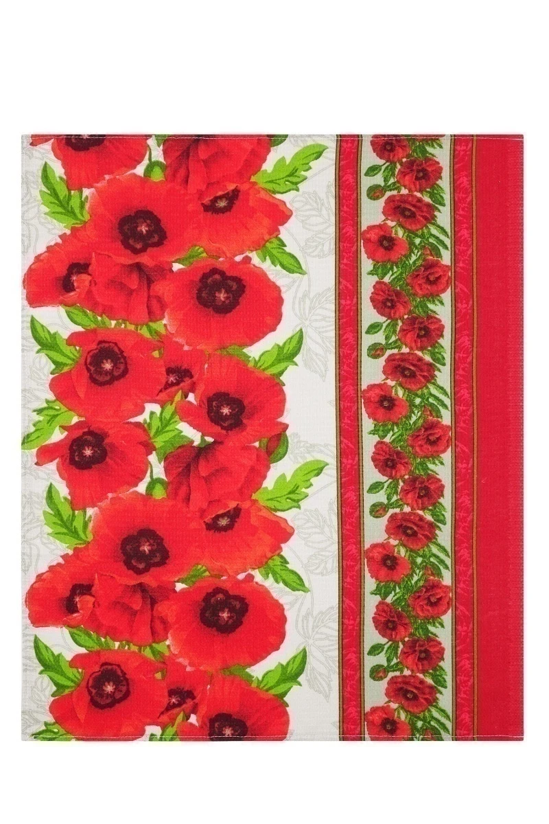 Набор вафельных полотенец (ХБК) 076 Красные маки - 3 шт - 45х60 см