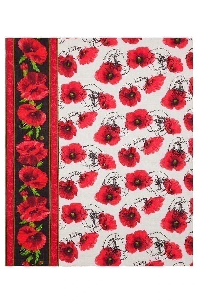 Набор вафельных полотенец (ХБК) 076 Красные маки - 3 шт - 45х60 см