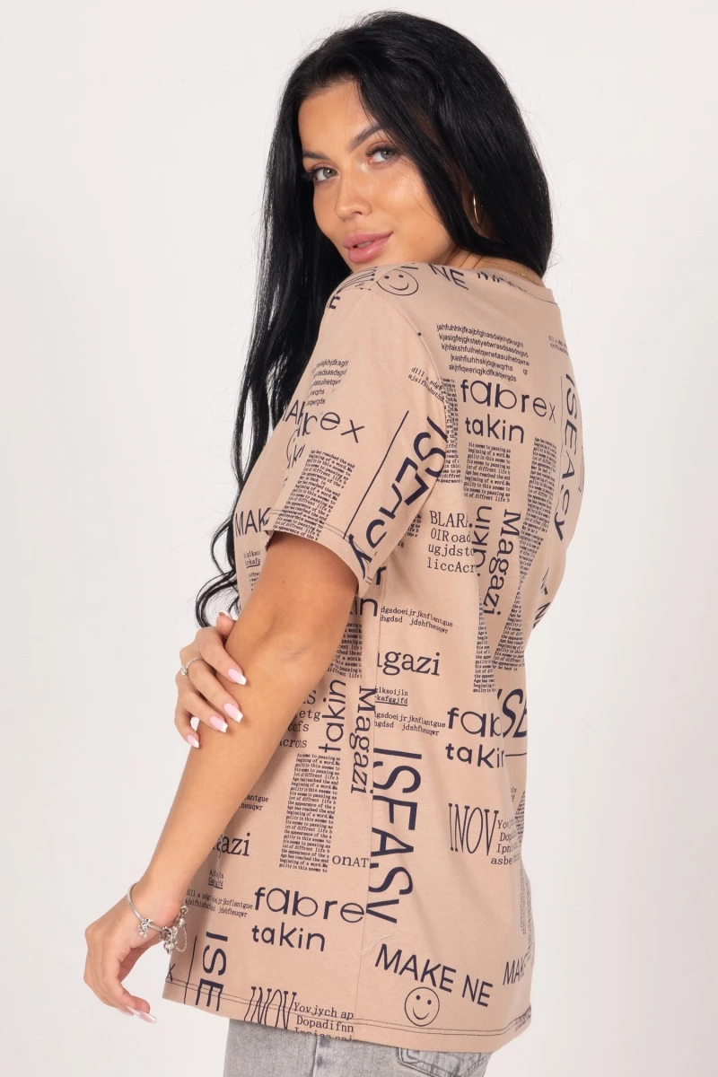 (СК) Футболка женская "Ника" миндаль, буквы