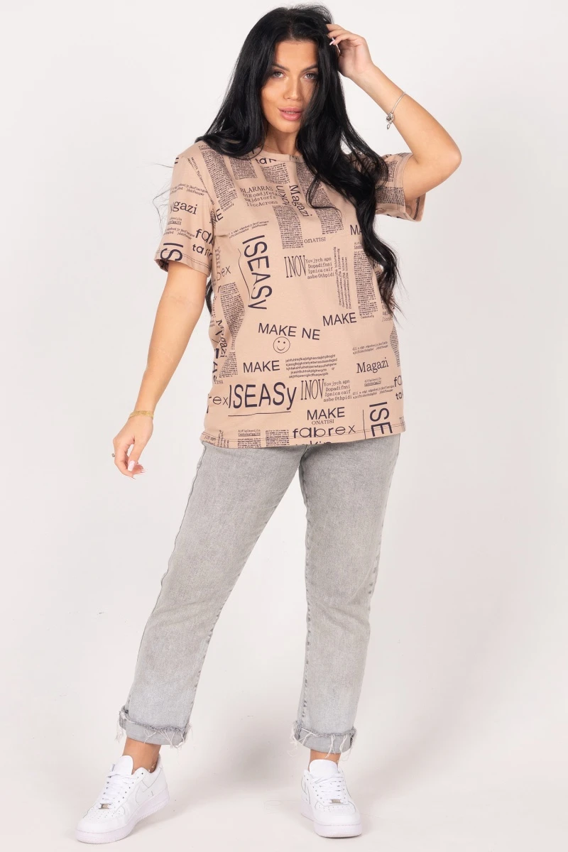 (СК) Футболка женская "Ника" миндаль, буквы