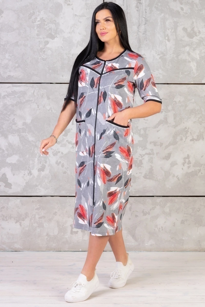 (СК) Халат женский "Зарина" красный, лилии