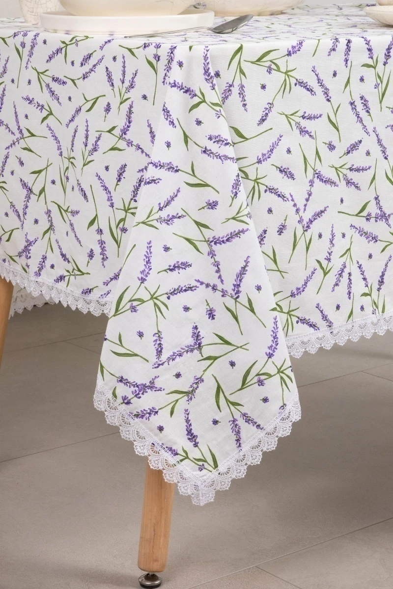 Скатерть с кружевом полулен 031 Лаванда (белый) (вид 2)