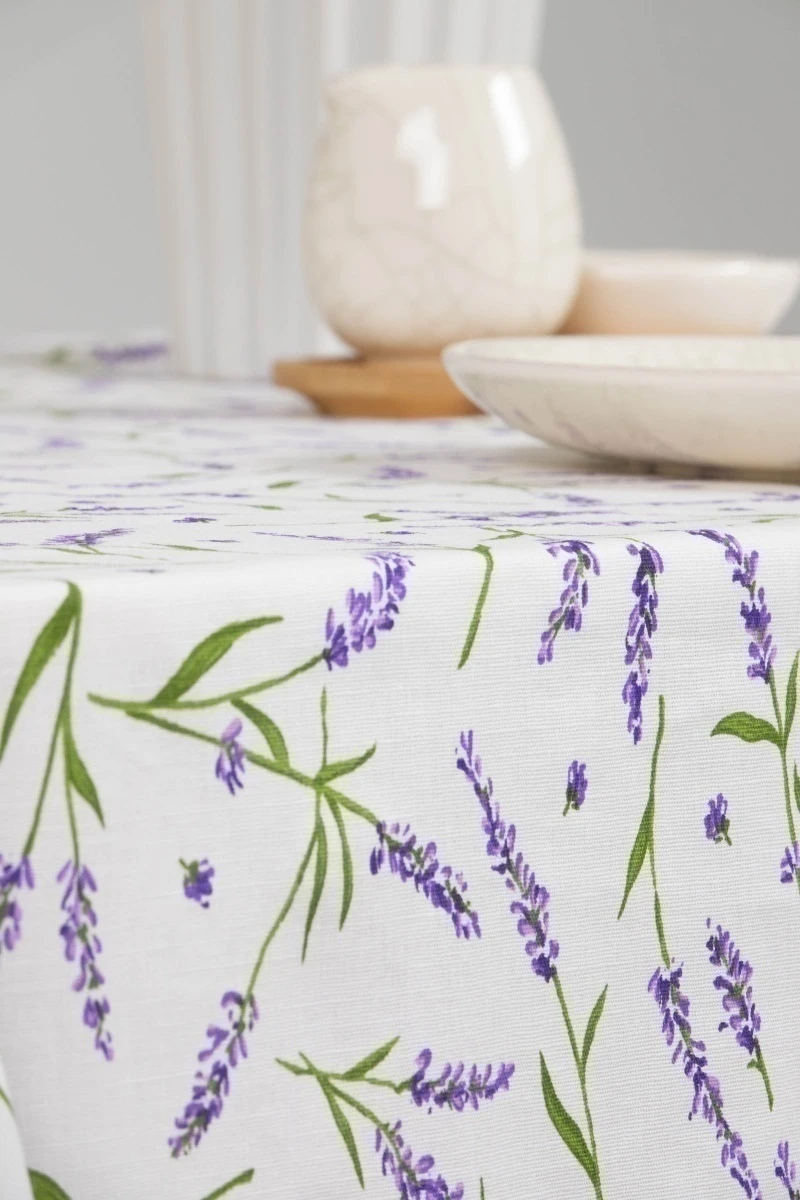 Скатерть с кружевом полулен 031 Лаванда (белый) (вид 2)