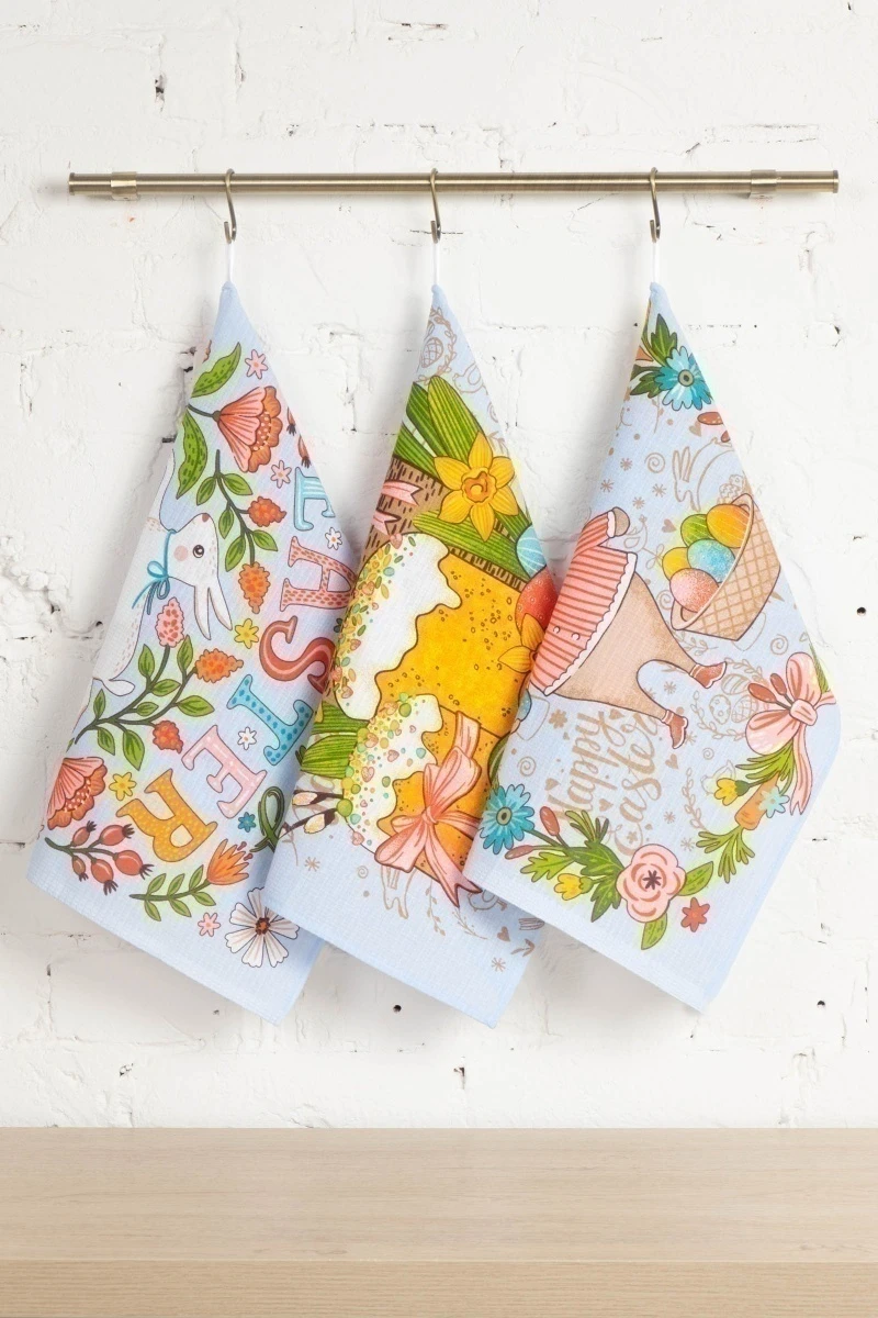 Набор вафельных полотенец (ХБК) 344 Счастливой Пасхи - 3 шт - 45х60 см