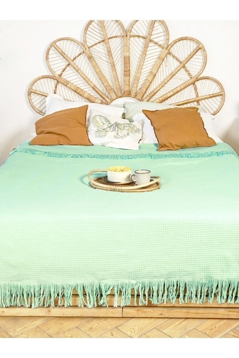 Покрывало вафельное ПИКЕ с бахромой (9000) - ментоловый