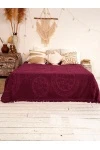 Покрывало махровое Узелочки с бахромой (5121) - бордовый