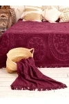 Покрывало махровое Узелочки с бахромой (5121) - бордовый