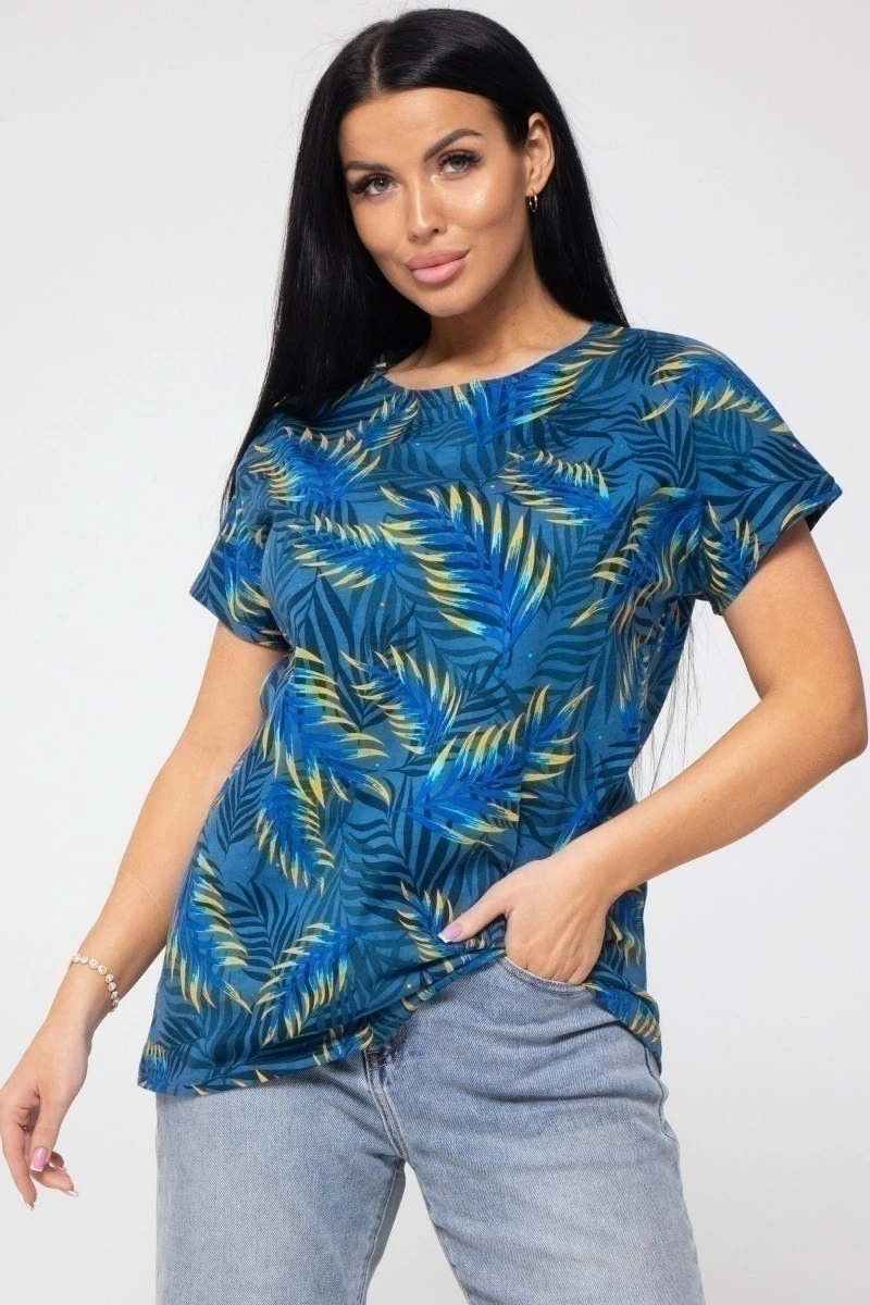 (СК) Футболка женская "Катрин" ультрамарин, папоротник