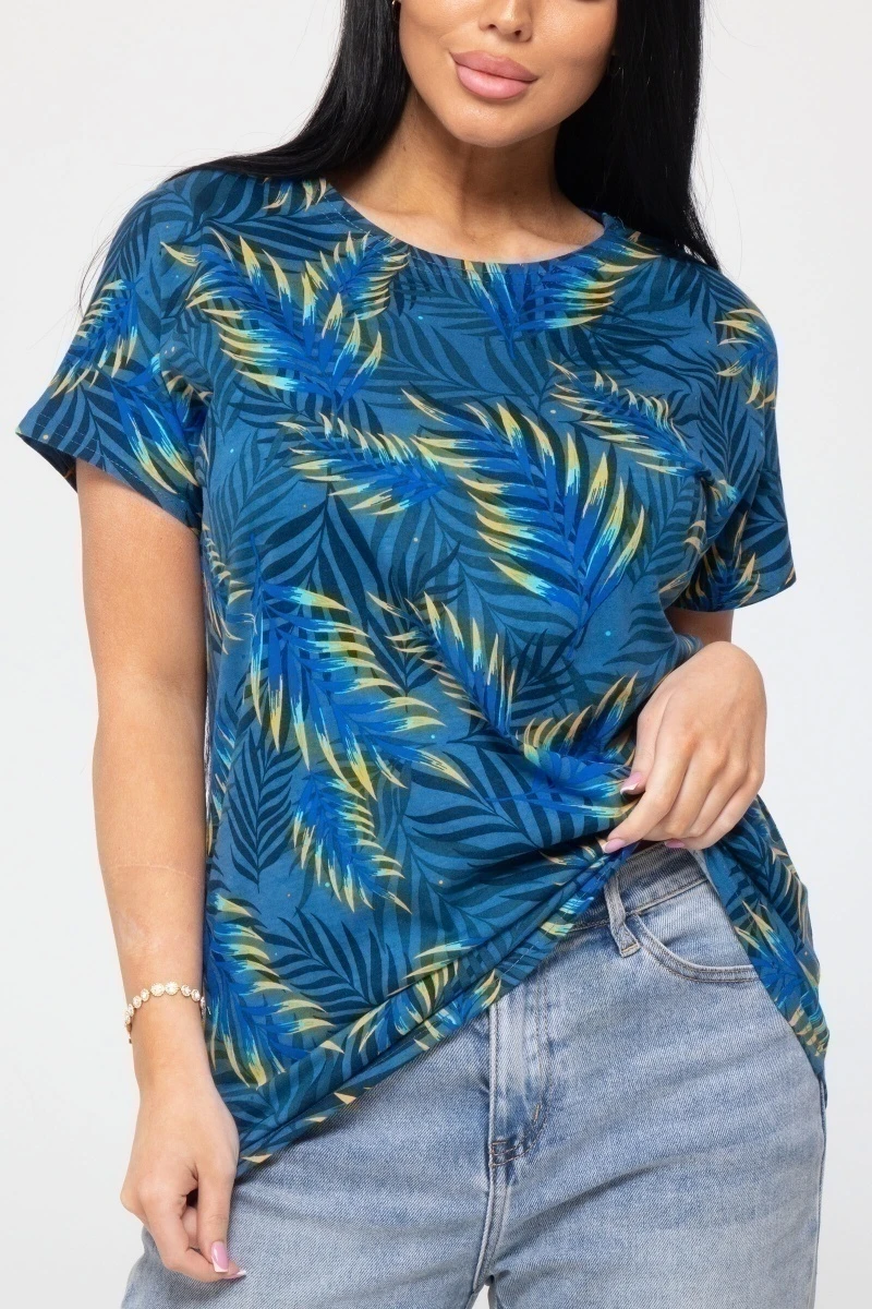 (СК) Футболка женская "Катрин" ультрамарин, папоротник