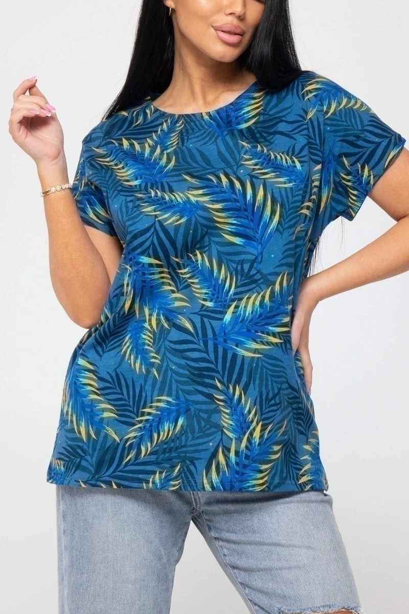(СК) Футболка женская "Катрин" ультрамарин, папоротник