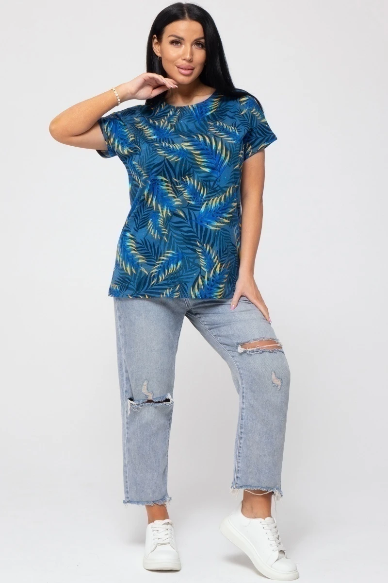 (СК) Футболка женская "Катрин" ультрамарин, папоротник