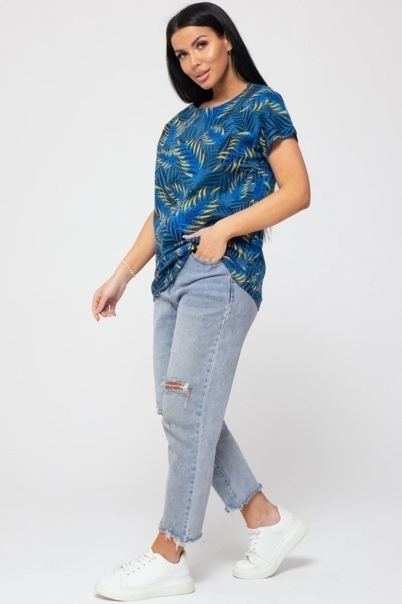 (СК) Футболка женская "Катрин" ультрамарин, папоротник