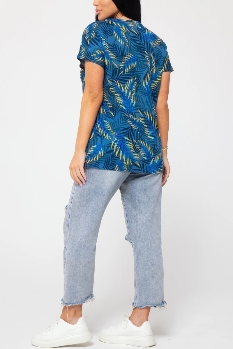 (СК) Футболка женская "Катрин" ультрамарин, папоротник