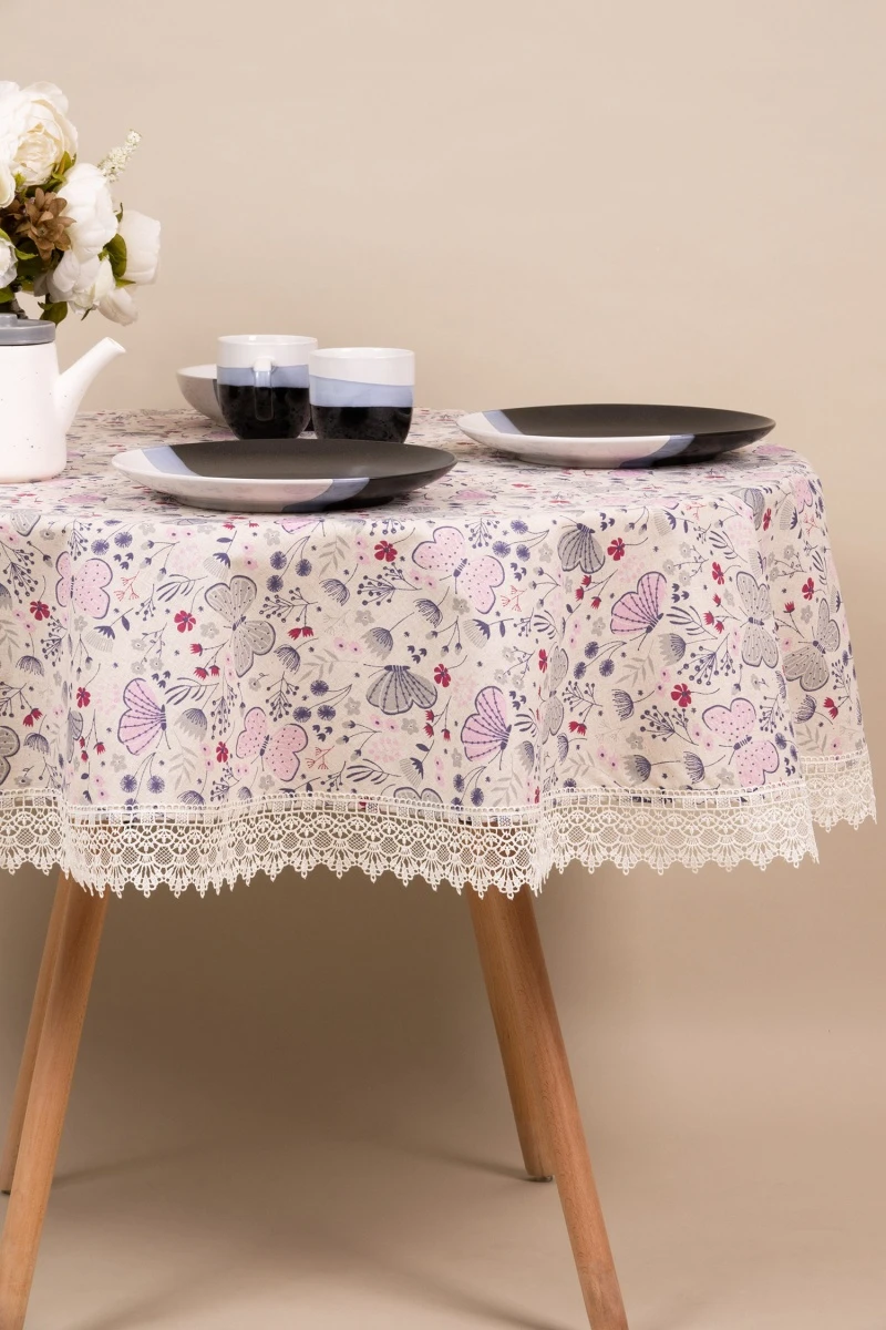 Скатерть круглая с кружевом полулен "СФ" Гармония (вид 17) (145х145 см)