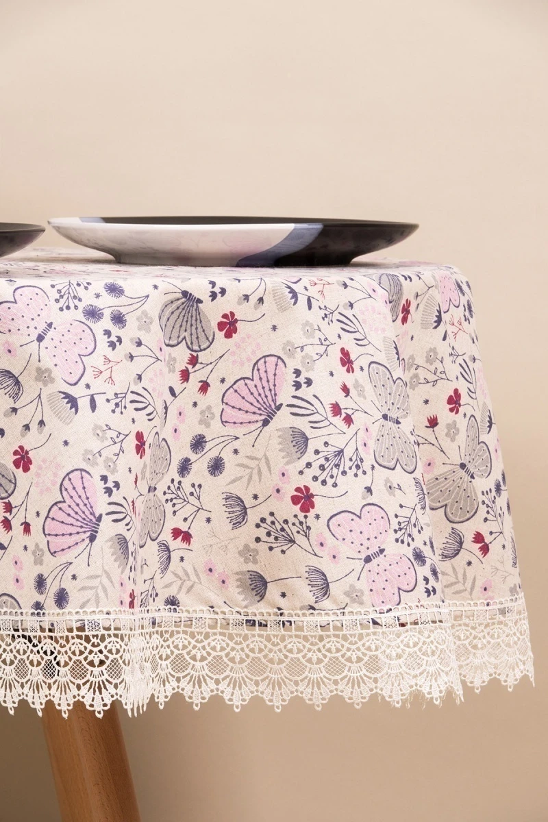 Скатерть круглая с кружевом полулен "СФ" Гармония (вид 17) (145х145 см)