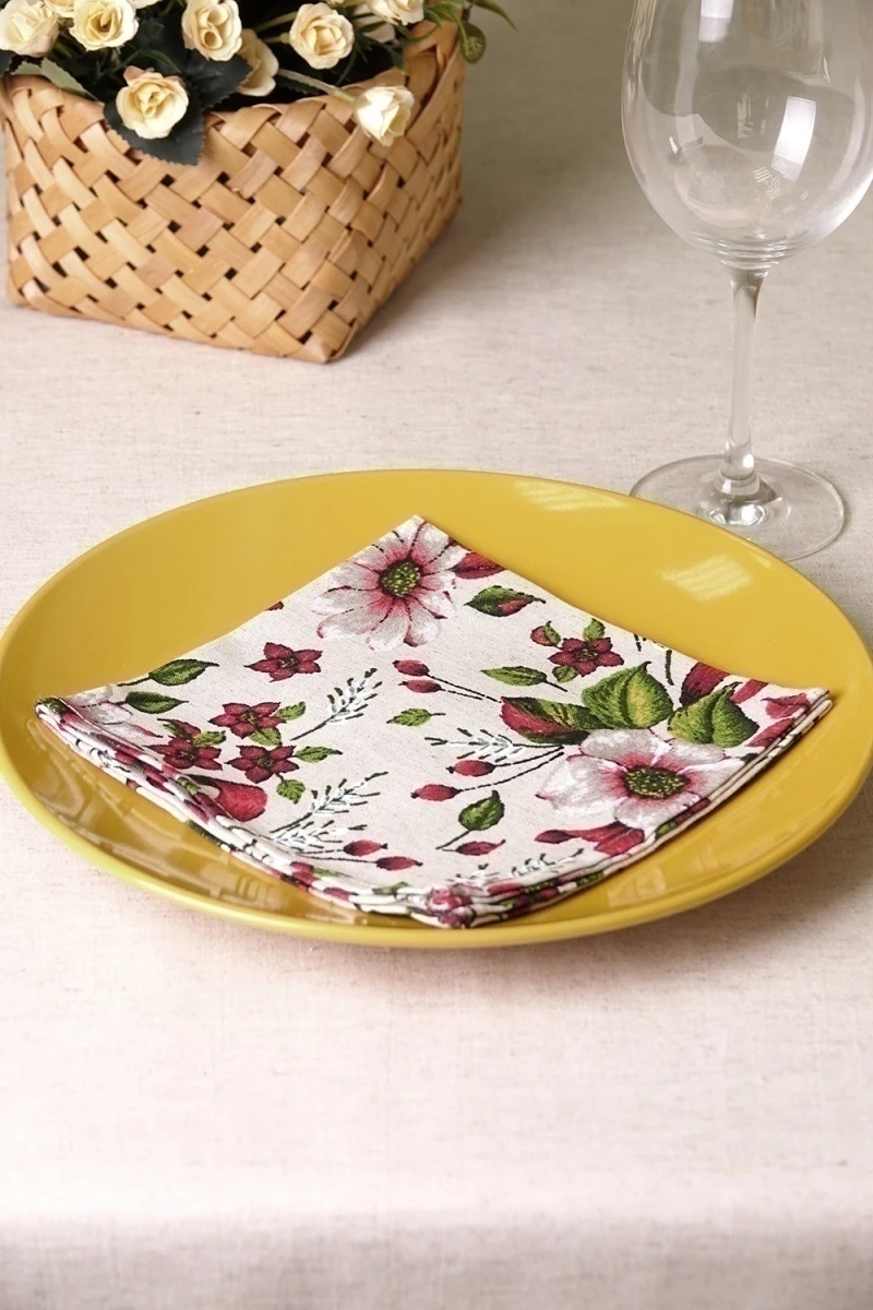 Салфетка полулен 027 Герберы (красный)