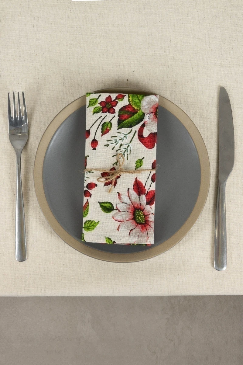 Салфетка полулен 027 Герберы (красный)