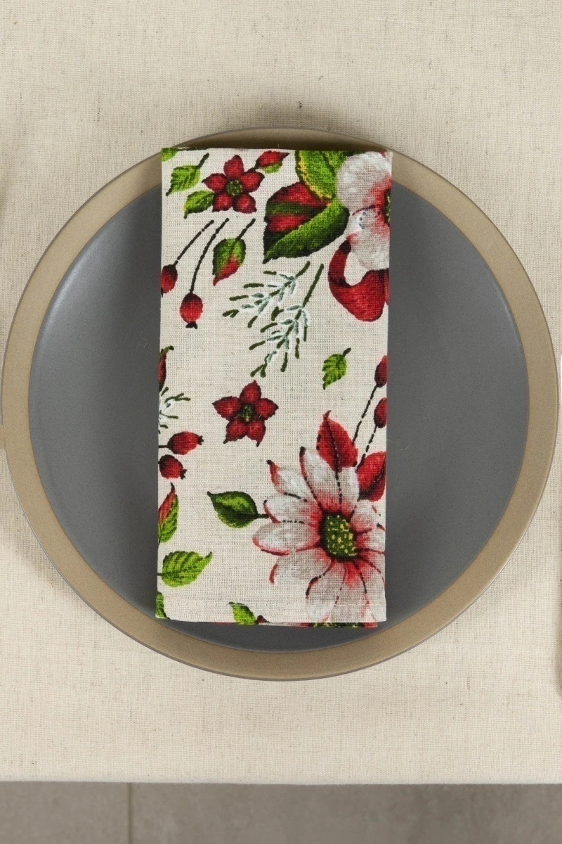 Салфетка полулен 027 Герберы (красный)