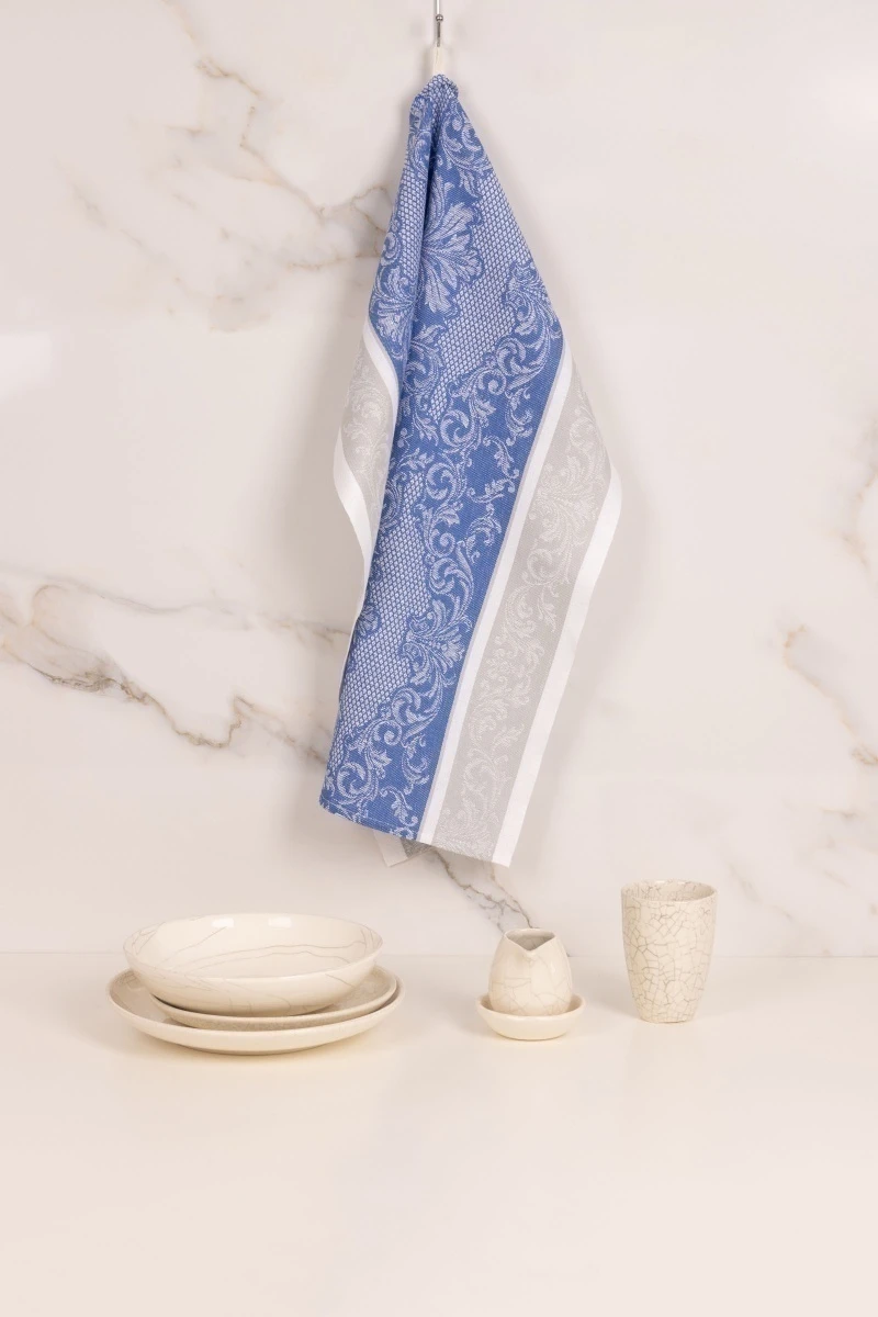 Полотенце полулен жаккард (ТЛ) 322 Вечность (василек+серый) - 50/65