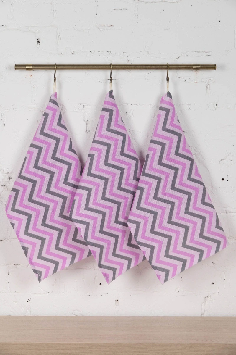 Набор полотенец рогожка (СФ) 319 Зигзаги (розовый) - 3 шт - 45х60 см