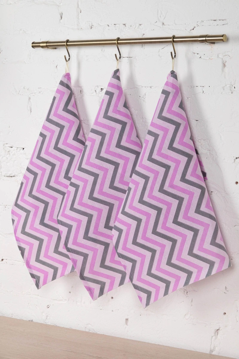 Набор полотенец рогожка (СФ) 319 Зигзаги (розовый) - 3 шт - 45х60 см