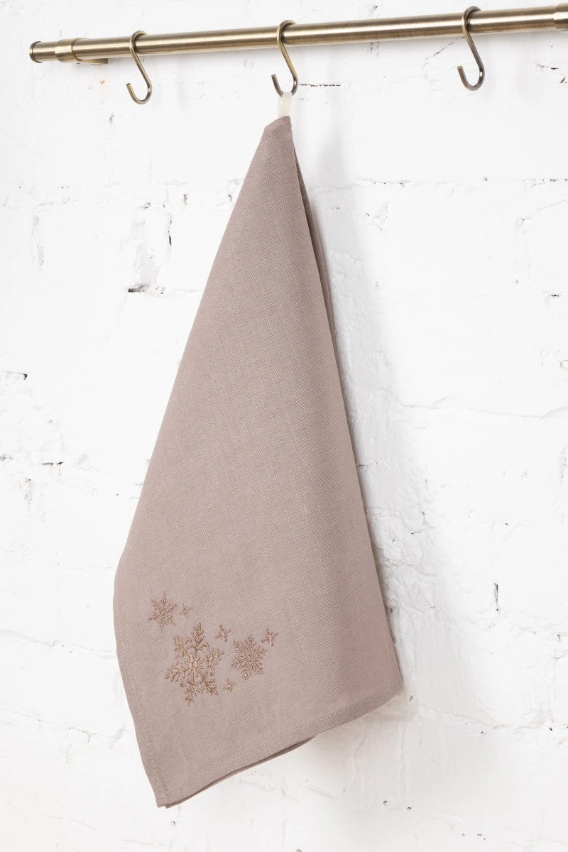 Полотенце полулен Орех (220/801) с вышивкой Снежинки (шоколад) (ГЯ) 338 - 40/60 (в-1)