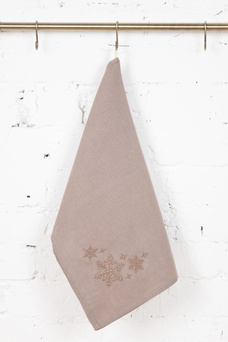Полотенце полулен Орех (220/801) с вышивкой Снежинки (шоколад) (ГЯ) 338 - 40/60 (в-1)