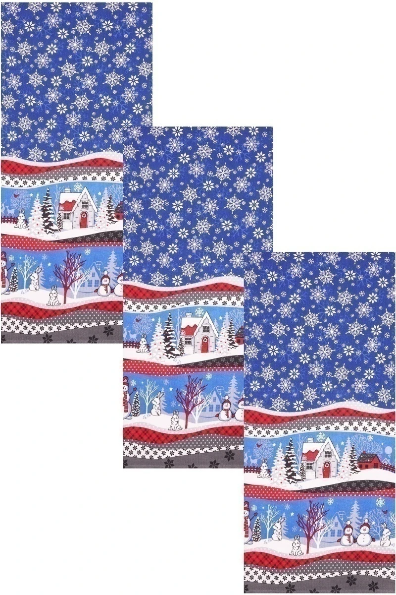 Набор полотенец рогожка (ХБК) 337 Нарядная сказка (синий) - 3 шт - 35х75 см