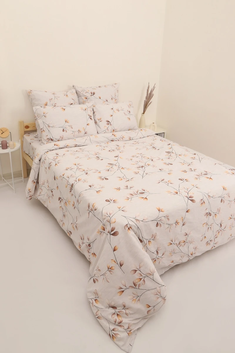 (ВНЛ) Простыня на резинке Веточки (бежевый)