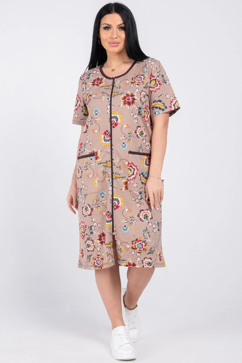 (СК) Халат женский "Светлана" кремовый, гвоздики