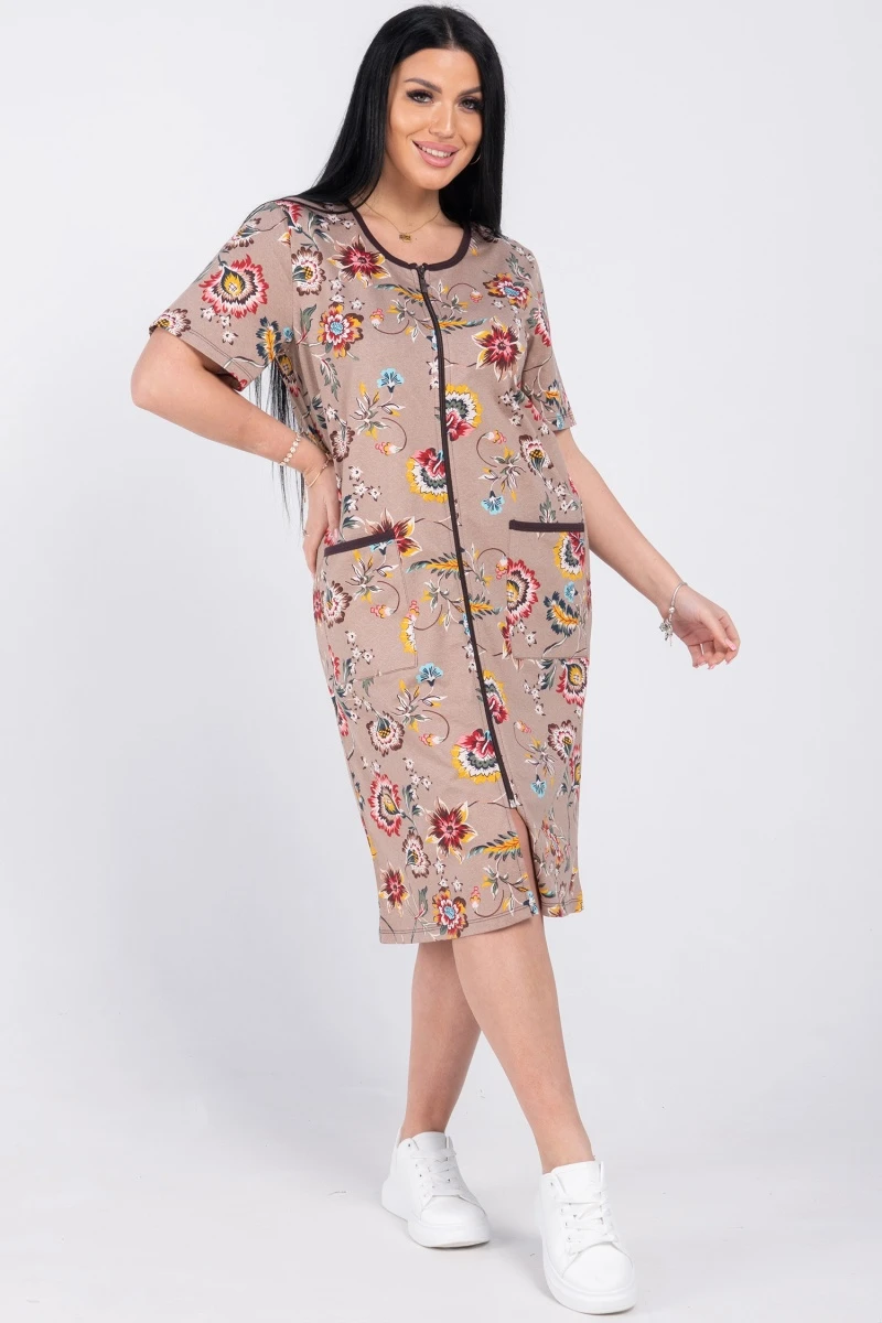 (СК) Халат женский "Светлана" кремовый, гвоздики