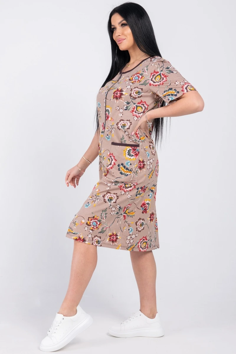 (СК) Халат женский "Светлана" кремовый, гвоздики