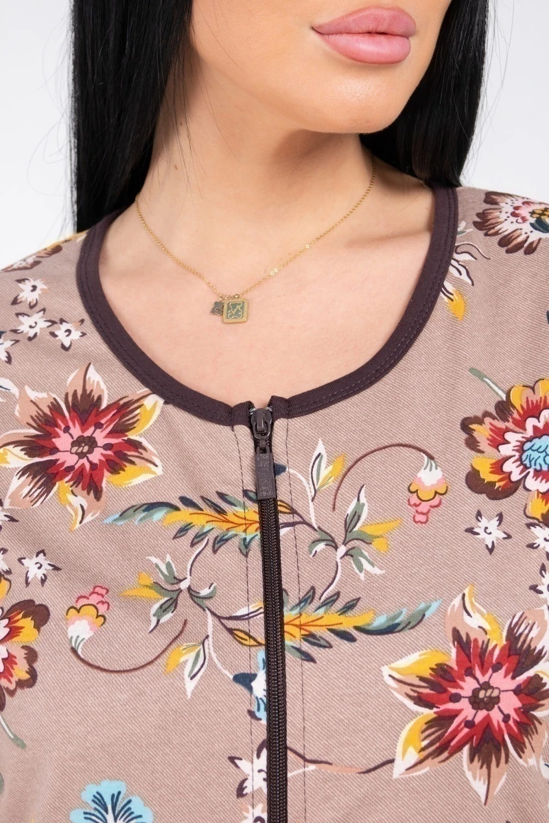 (СК) Халат женский "Светлана" кремовый, гвоздики