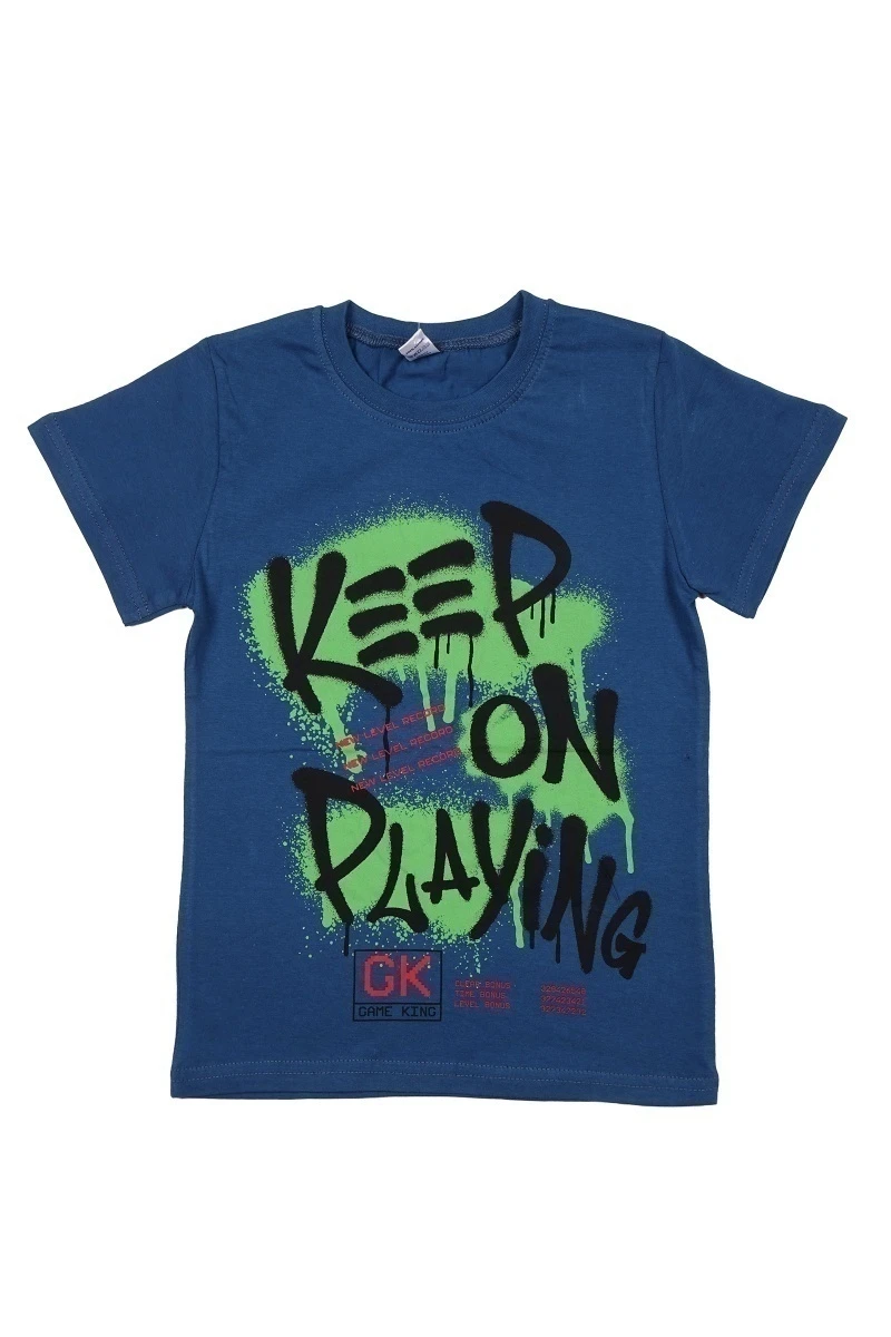 Футболка для мальчиков "Продолжай играть" BK0003M Джинсовый