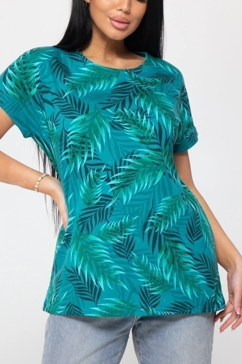 (СК) Футболка женская "Катрин" морская волна, папоротник