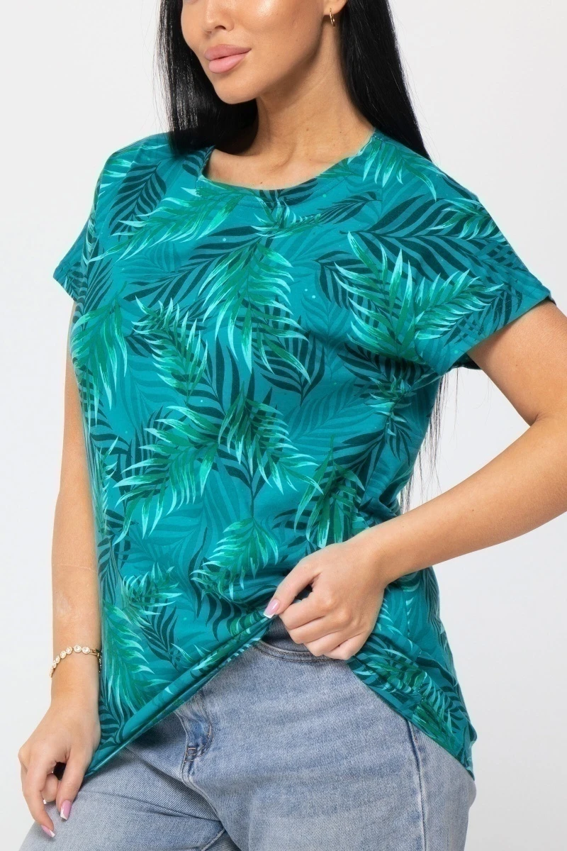(СК) Футболка женская "Катрин" морская волна, папоротник