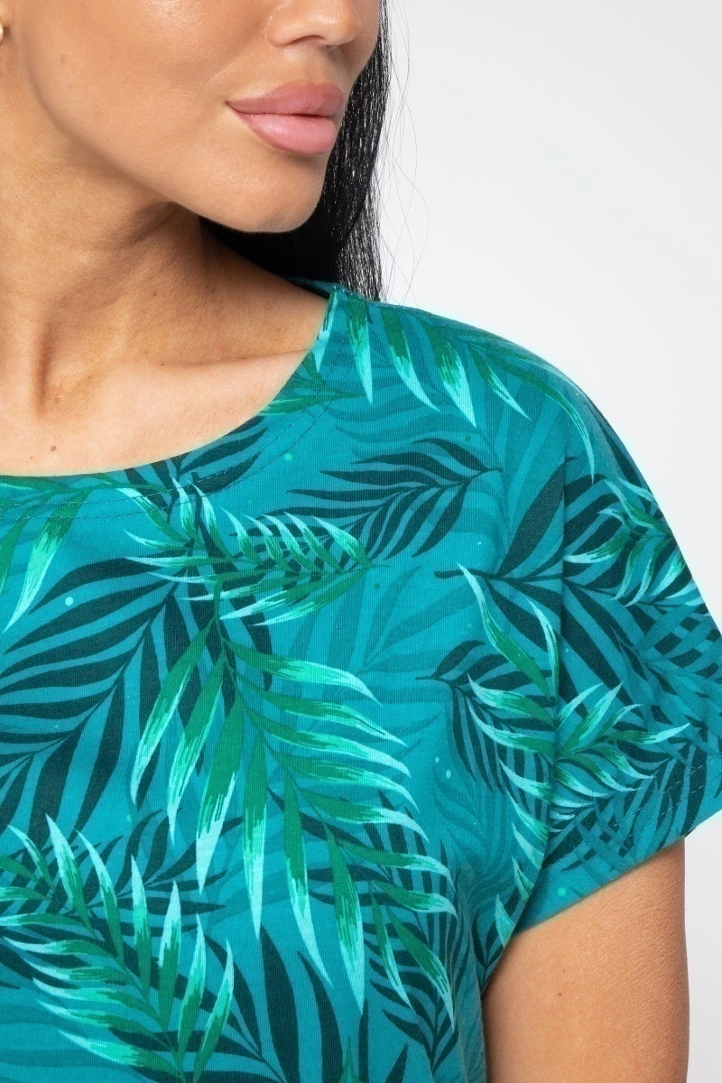 (СК) Футболка женская "Катрин" морская волна, папоротник