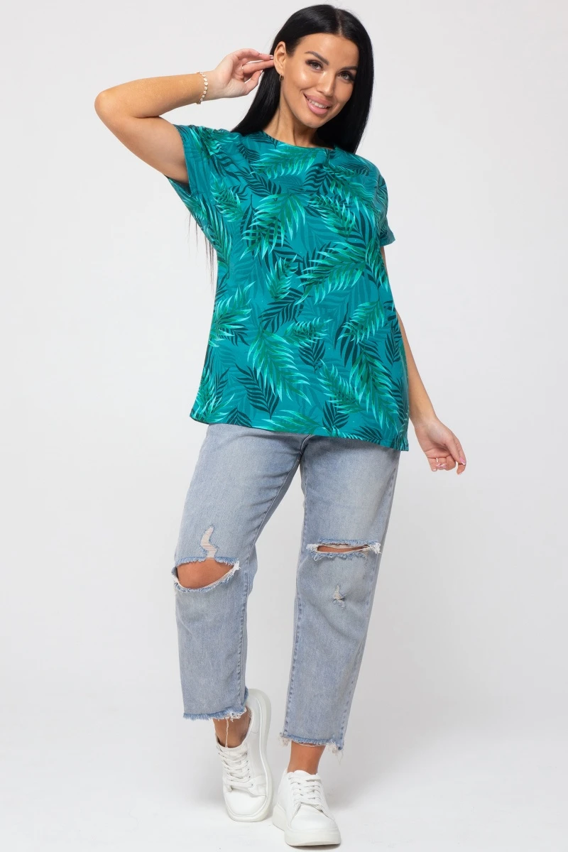 (СК) Футболка женская "Катрин" морская волна, папоротник