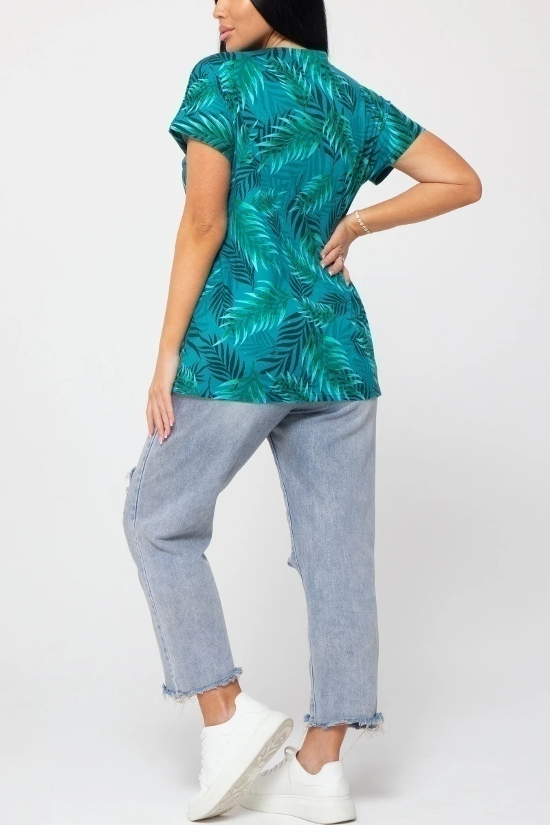 (СК) Футболка женская "Катрин" морская волна, папоротник