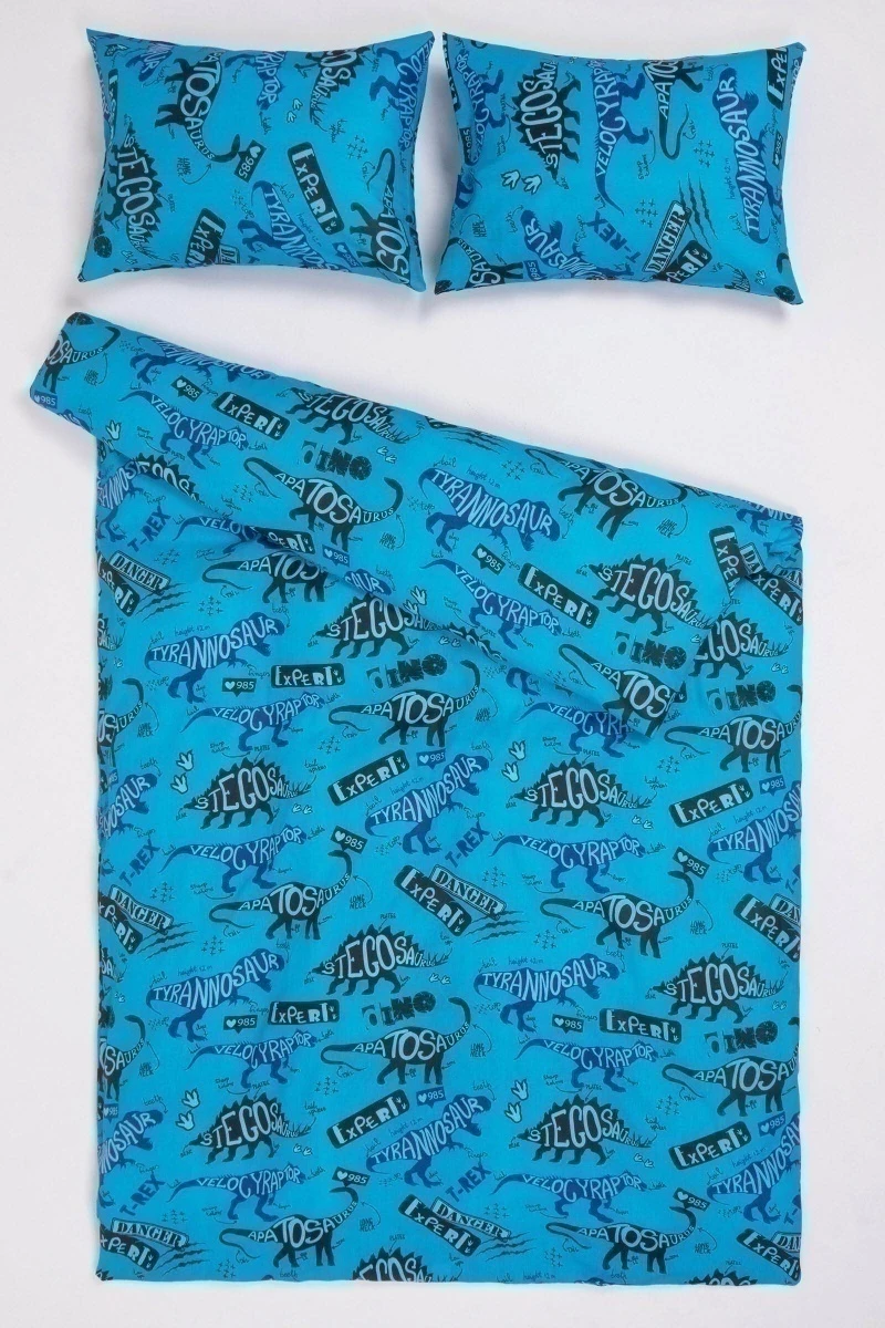 1 + 2 Пододеяльник и 2 наволочки бязь "ТЛ-Динозавры" (серо-голубой), 145х215, 50х70 см_