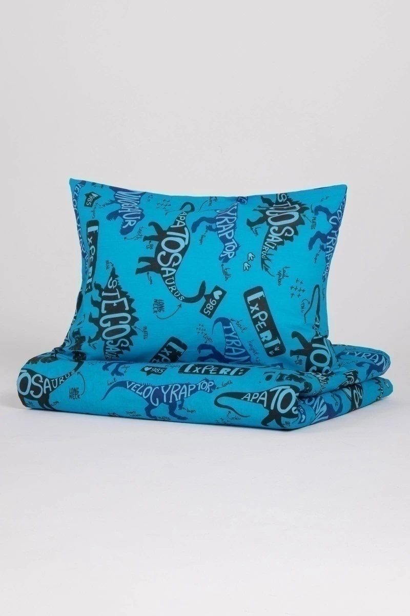 1 + 2 Пододеяльник и 2 наволочки бязь "ТЛ-Динозавры" (серо-голубой), 145х215, 50х70 см_