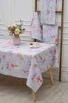 (ВНЛ) Скатерть Цветы и письма (серо-голубой)