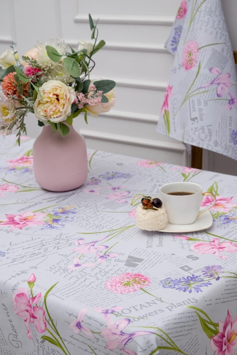 (ВНЛ) Скатерть Цветы и письма (серо-голубой)