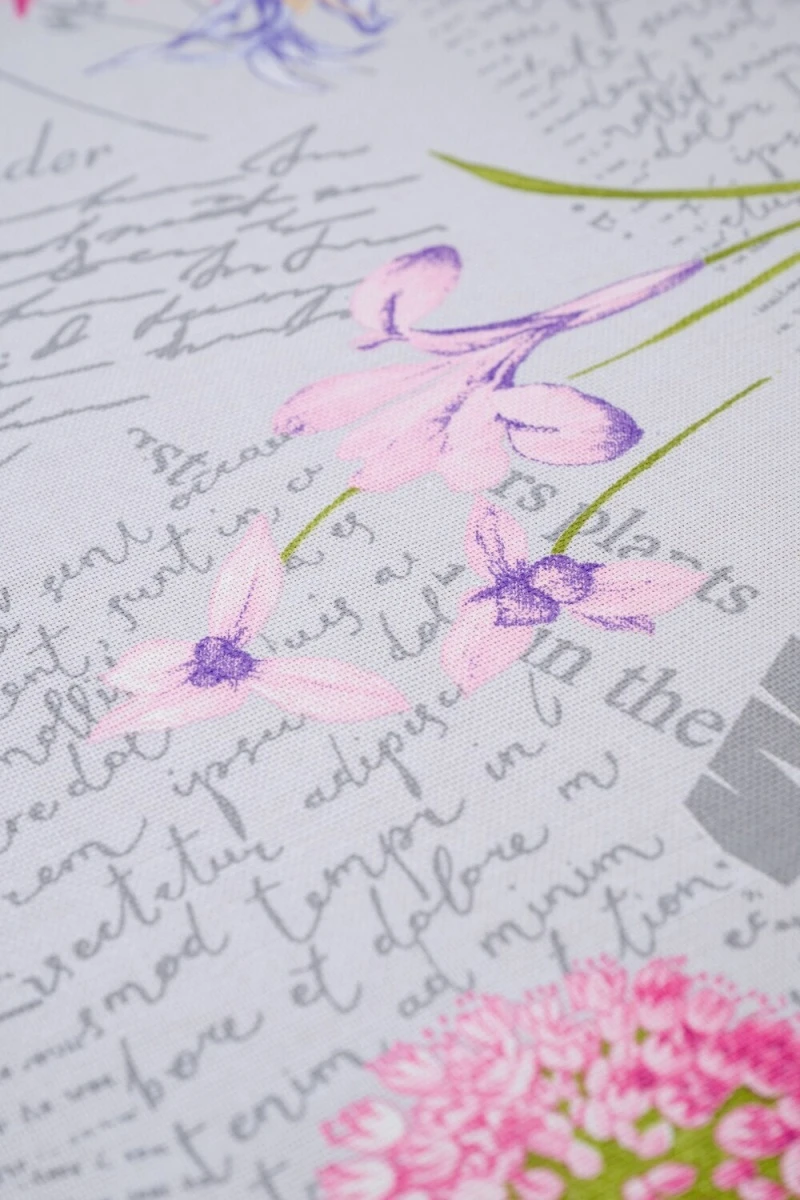 (ВНЛ) Скатерть Цветы и письма (серо-голубой)